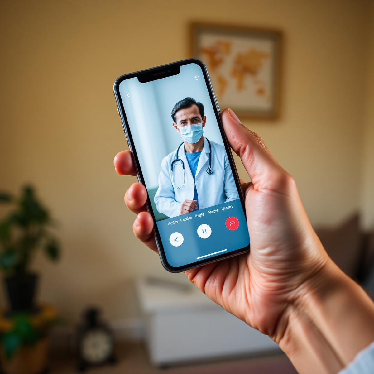 Private video consultation with a doctor on a phone